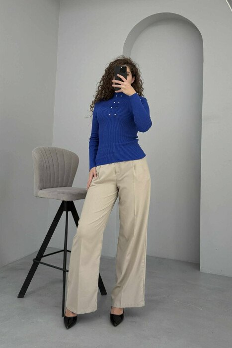 SHINY STONES ONE COLOR WOMEN SWEATER BLUE/BLU - 5