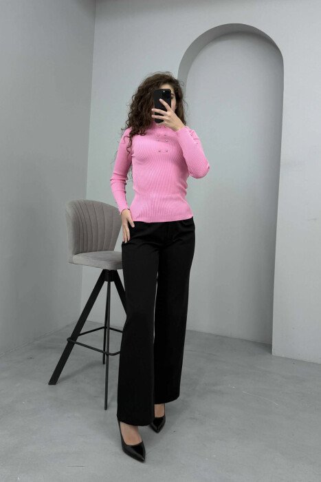 SHINY STONES ONE COLOR WOMEN SWEATER PINK/ROZE - 1
