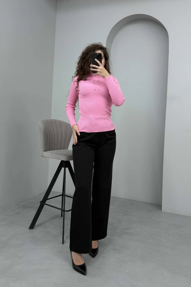 SHINY STONES ONE COLOR WOMEN SWEATER PINK/ROZE - 1