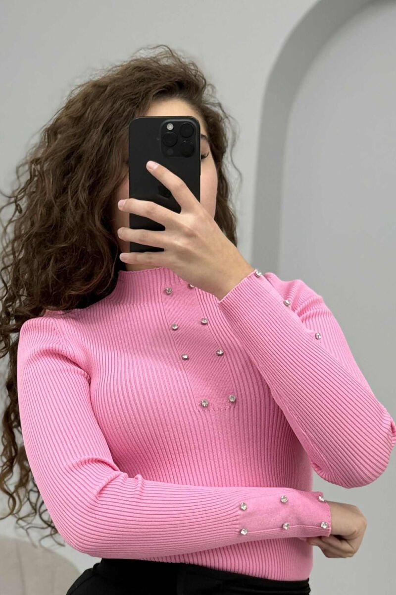 SHINY STONES ONE COLOR WOMEN SWEATER PINK/ROZE - 2
