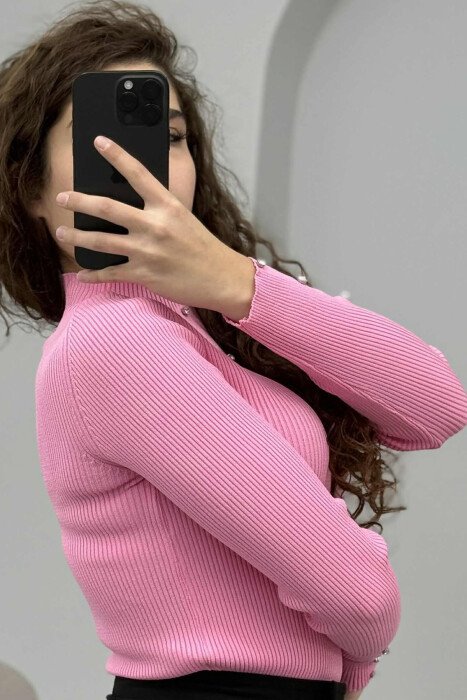 SHINY STONES ONE COLOR WOMEN SWEATER PINK/ROZE - 3
