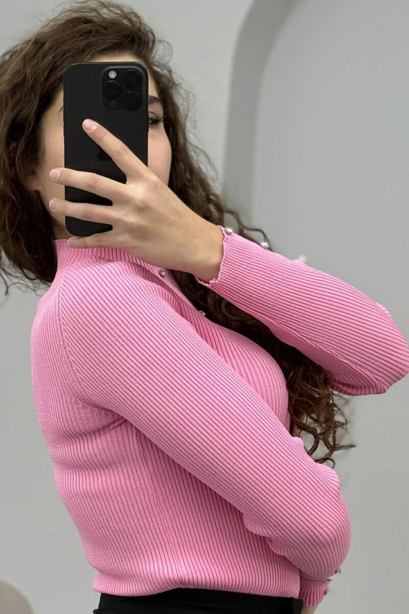 SHINY STONES ONE COLOR WOMEN SWEATER PINK/ROZE - 3