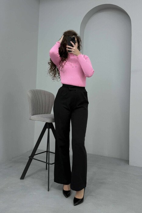 SHINY STONES ONE COLOR WOMEN SWEATER PINK/ROZE - 4