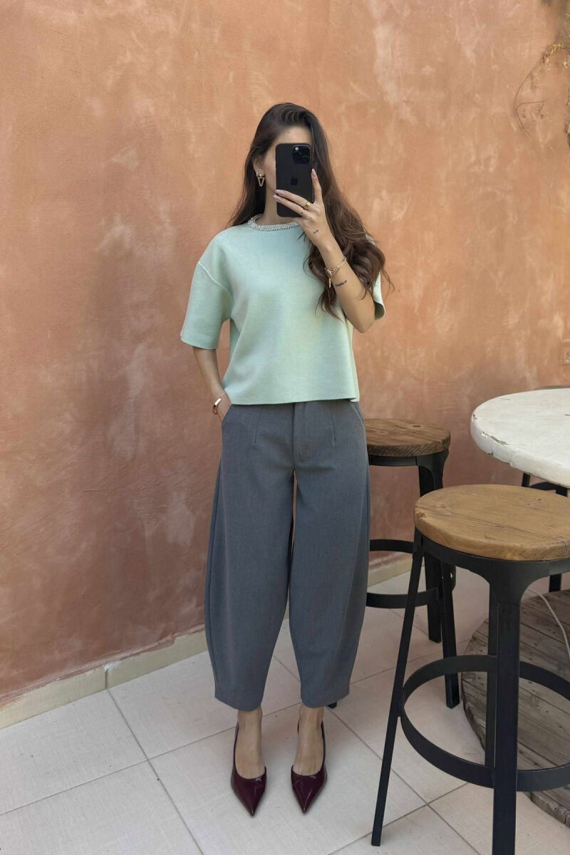 SHINY STONES SHORT SLEEVES WOMEN SWEATER MINT/MENTE - 1