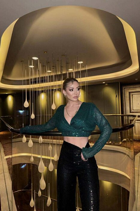 BLUZE E SHKURTER PER FEMRA NE NGJYRE JESHILE - KLAUDIO FASHION