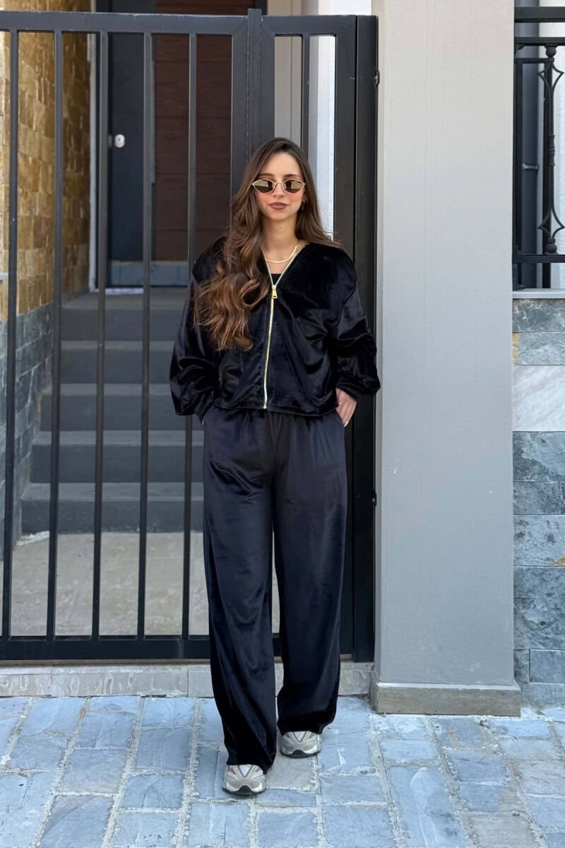 SHINY ZIPPER JACKET + SWEATPANTS WOMANN SET BLACK/ E ZEZE - 1