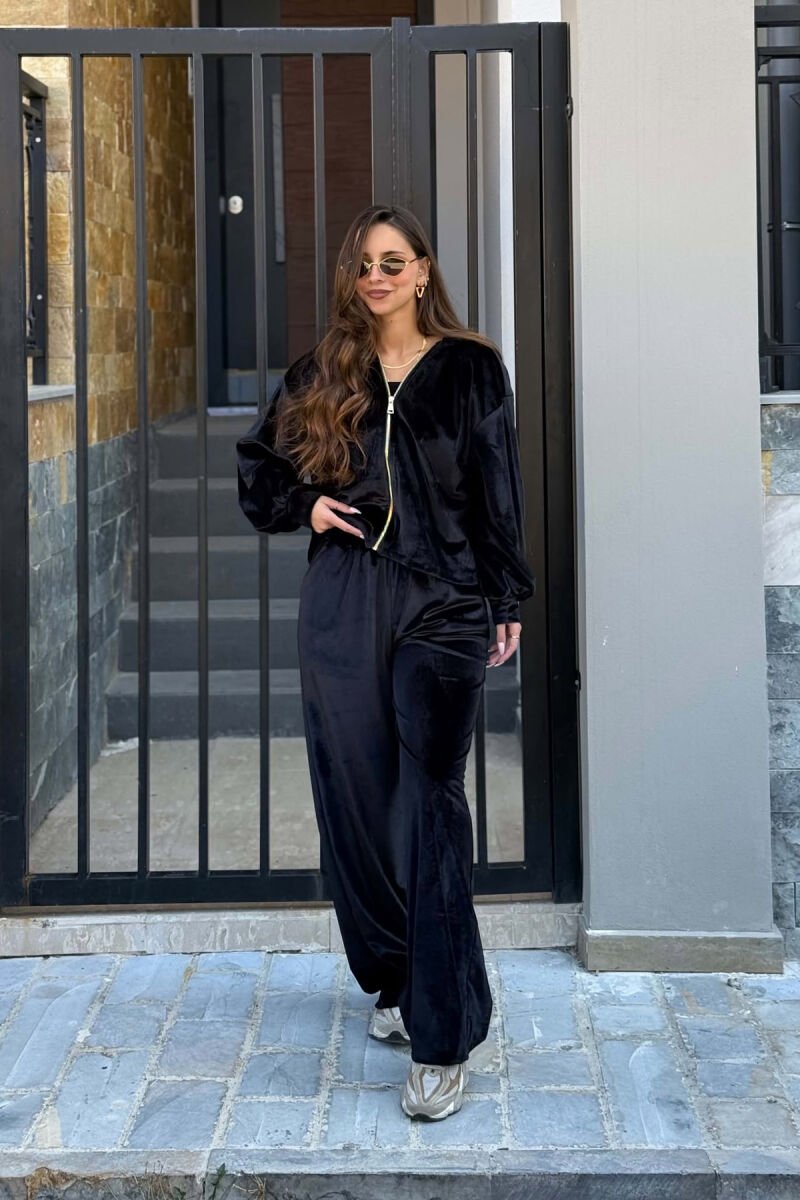 SHINY ZIPPER JACKET + SWEATPANTS WOMANN SET BLACK/ E ZEZE - 2