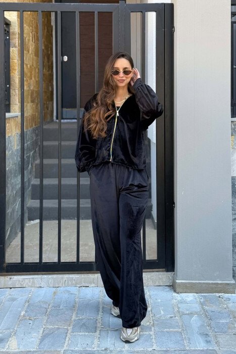 SHINY ZIPPER JACKET + SWEATPANTS WOMANN SET BLACK/ E ZEZE - 3