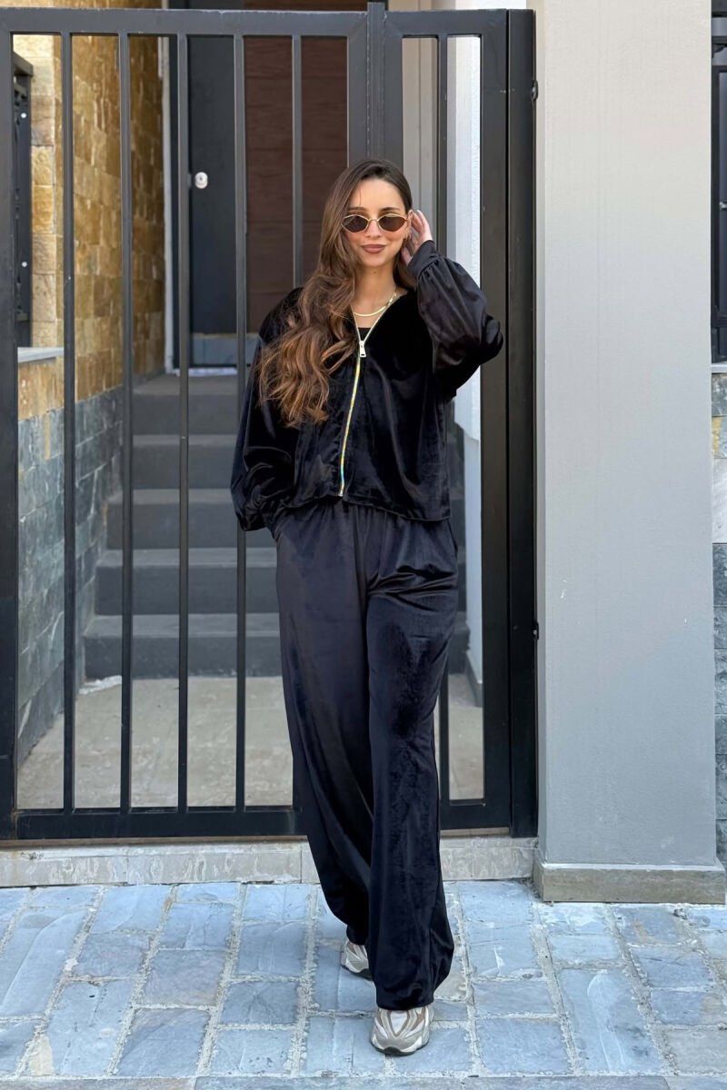 SHINY ZIPPER JACKET + SWEATPANTS WOMANN SET BLACK/ E ZEZE - 3
