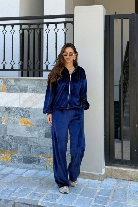 SHINY ZIPPER JACKET + SWEATPANTS WOMANN SET BLUE/BLU 