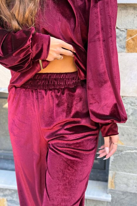 SHINY ZIPPER JACKET + SWEATPANTS WOMANN SET BURGUNDY/VISHNJE - 3