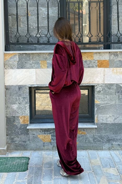 SHINY ZIPPER JACKET + SWEATPANTS WOMANN SET BURGUNDY/VISHNJE - 4