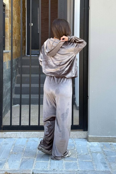 SHINY ZIPPER JACKET + SWEATPANTS WOMANN SET LIGHT BROWN/KAZB - 4