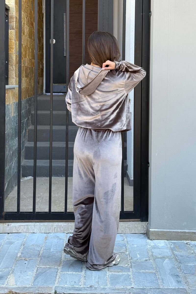 SHINY ZIPPER JACKET + SWEATPANTS WOMANN SET LIGHT BROWN/KAZB - 4