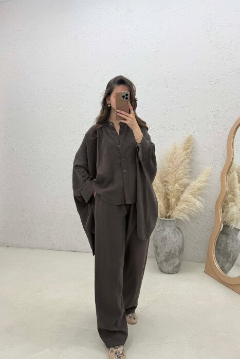 SHIRT + TROUSERS WOMAN SET BROWN/KAFE - KLAUDIO FASHION