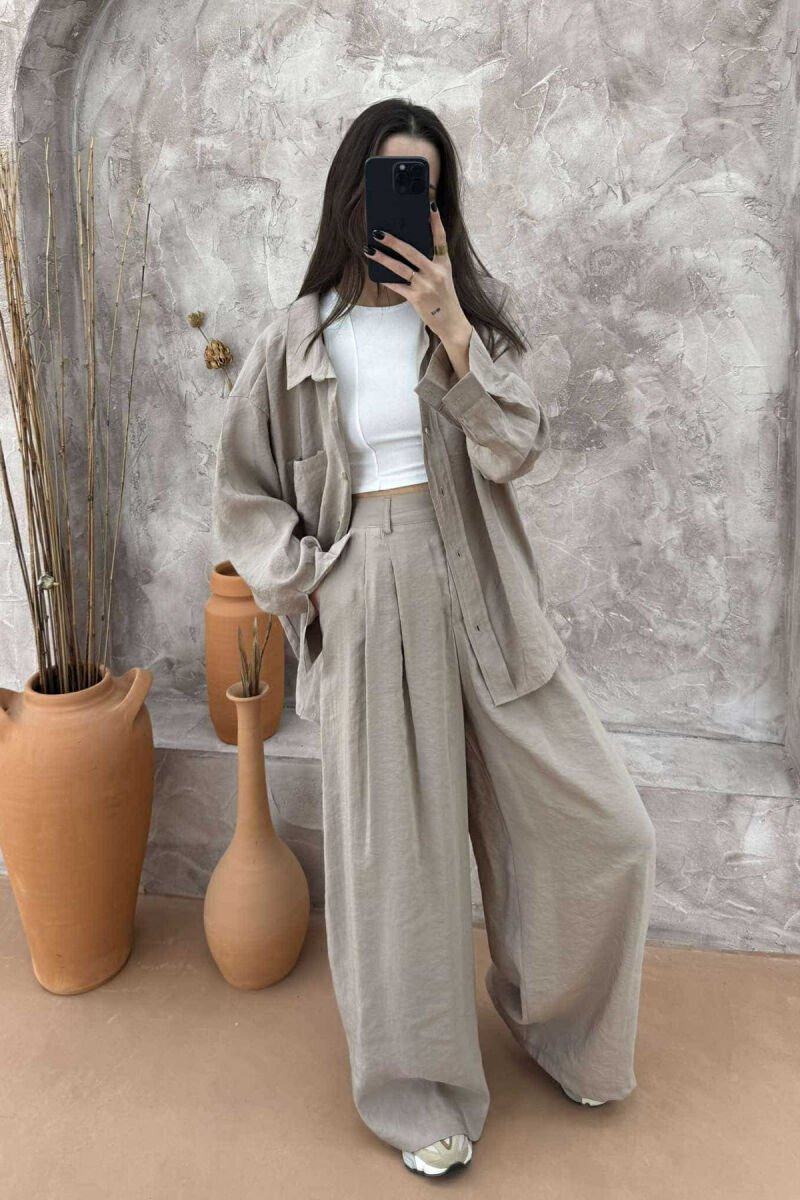 ONE COLOR SHIRT+TROUSERS WOMEN SET BEIGE/BEZHE - 1