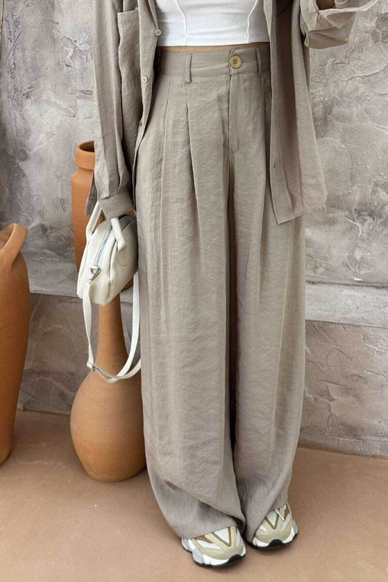 ONE COLOR SHIRT+TROUSERS WOMEN SET BEIGE/BEZHE - 2