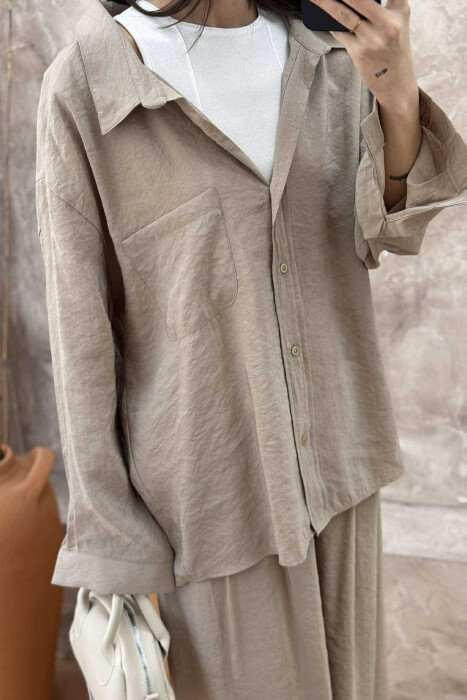 ONE COLOR SHIRT+TROUSERS WOMEN SET BEIGE/BEZHE - 3