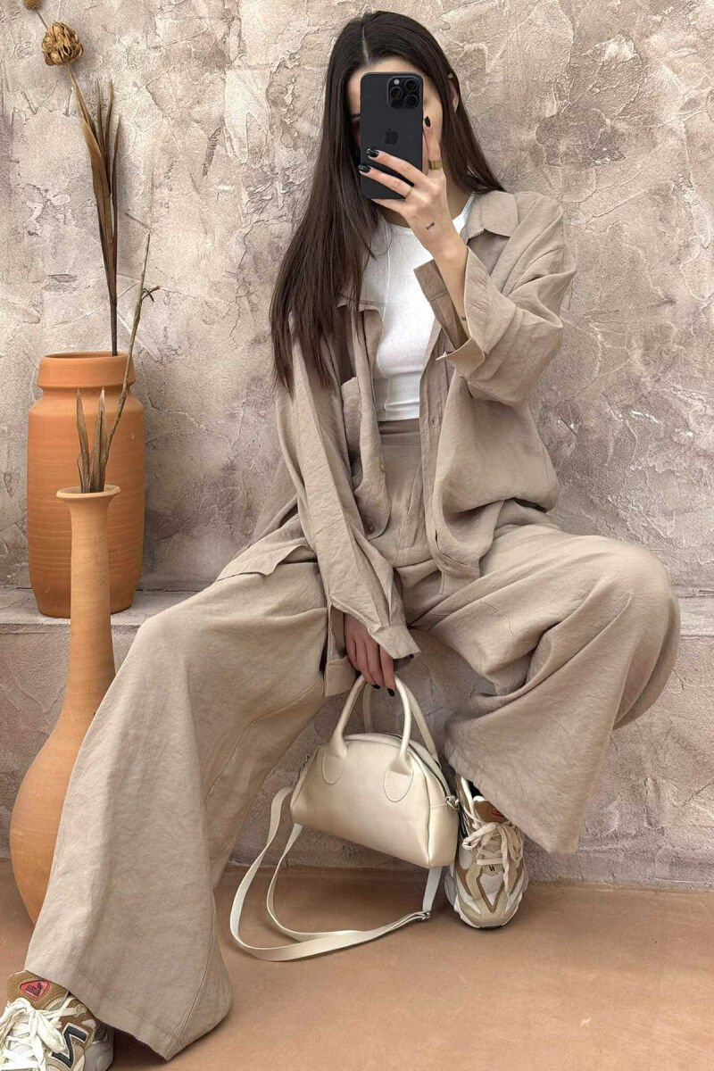 ONE COLOR SHIRT+TROUSERS WOMEN SET BEIGE/BEZHE - 4