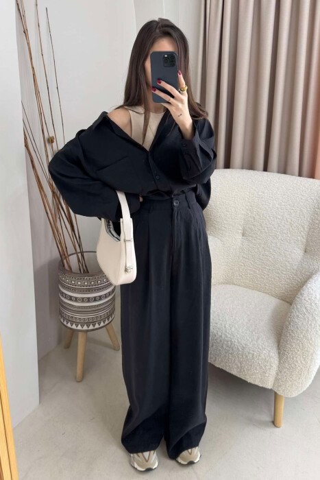 ONE COLOR SHIRT+TROUSERS WOMEN SET BLACK/ E ZEZE - 5