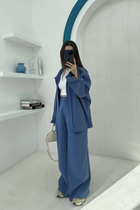 ONE COLOR SHIRT+TROUSERS WOMEN SET BLUE/BLU - 7