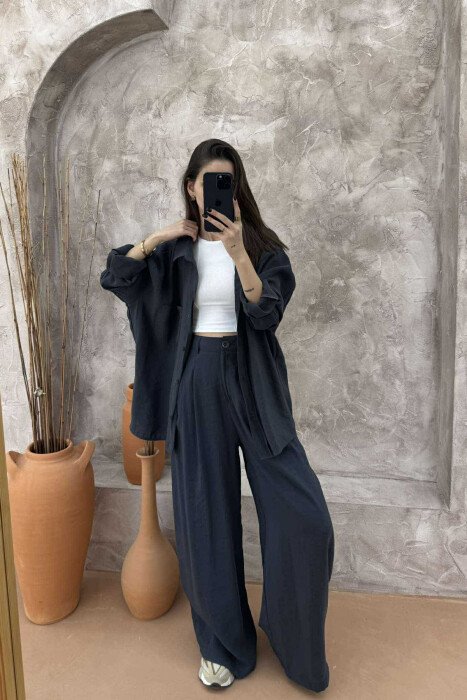 ONE COLOR SHIRT+TROUSERS WOMEN SET DARK GREY/GEE - 6