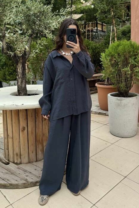 ONE COLOR SHIRT+TROUSERS WOMEN SET DARK GREY/GEE - KLAUDIO FASHION