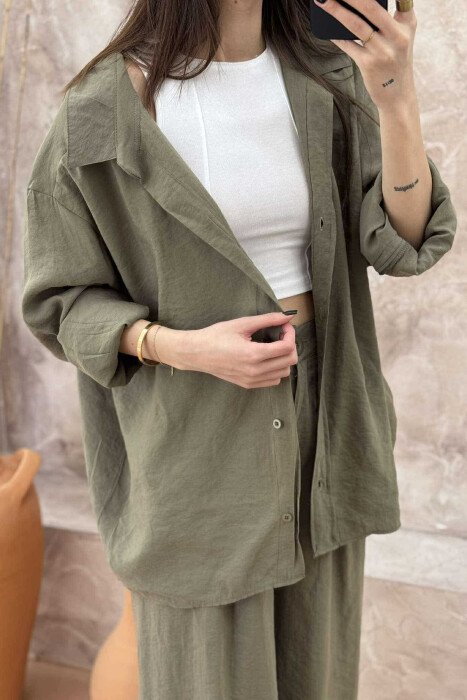 ONE COLOR SHIRT+TROUSERS WOMEN SET OLIVE/ULLI - 11