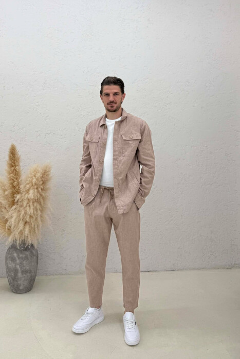 SHIRT+PANTS POCKETS STRIPED MEN SET BEIGE/BEZHE 