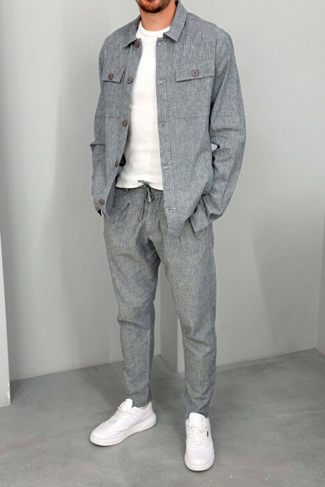 SHIRT+PANTS POCKETS STRIPED MEN SET LIGHTBLUE/BZ - 2