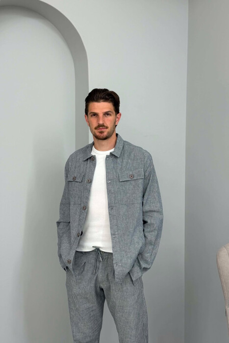 SHIRT+PANTS POCKETS STRIPED MEN SET LIGHTBLUE/BZ - 3