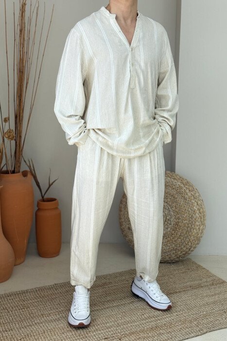 SHIRT+PANTS STRIPES DSIGN MEN SET CREAM/KREM - KLAUDIO FASHION