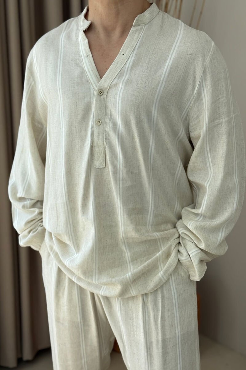 SHIRT+PANTS STRIPES DSIGN MEN SET CREAM/KREM - 2