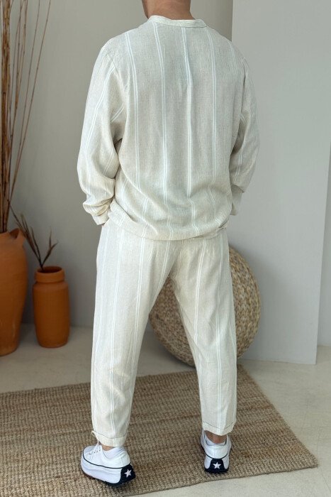 SHIRT+PANTS STRIPES DSIGN MEN SET CREAM/KREM - 5