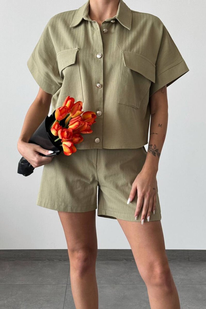 SHIRT+SHORT TROUSERS WOMAN SET OLIVE/ULLI - 1
