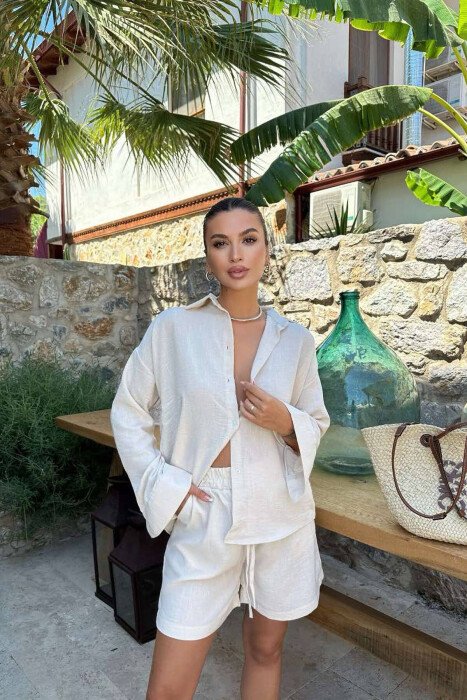 SHIRT+SHORTS ONE COLOR WOMEN SET WHITE-E BARDHE - KLAUDIO FASHION