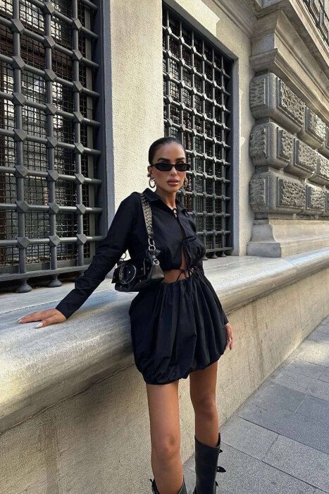 SHIRT+SKIRT LACING WOMAN SET BLACK/ E ZEZE - KLAUDIO FASHION
