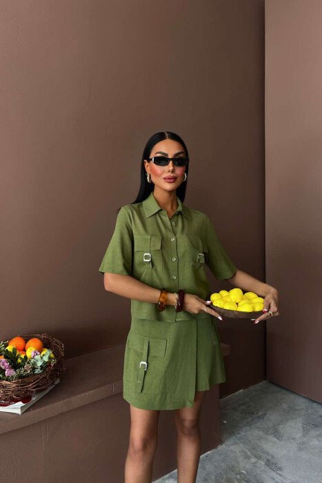 SHIRT+SKORT POCKETS DETAIL WOMEN SET GREEN/JESHILE - 2