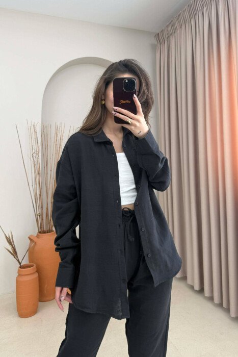 SHIRT+TROUSERS LACINGS ONE COLOR WOMEN SET BLACK/ E ZEZE - 3
