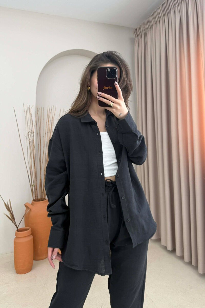 SHIRT+TROUSERS LACINGS ONE COLOR WOMEN SET BLACK/ E ZEZE - 3