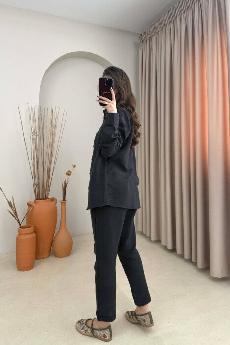 SHIRT+TROUSERS LACINGS ONE COLOR WOMEN SET BLACK/ E ZEZE - 4