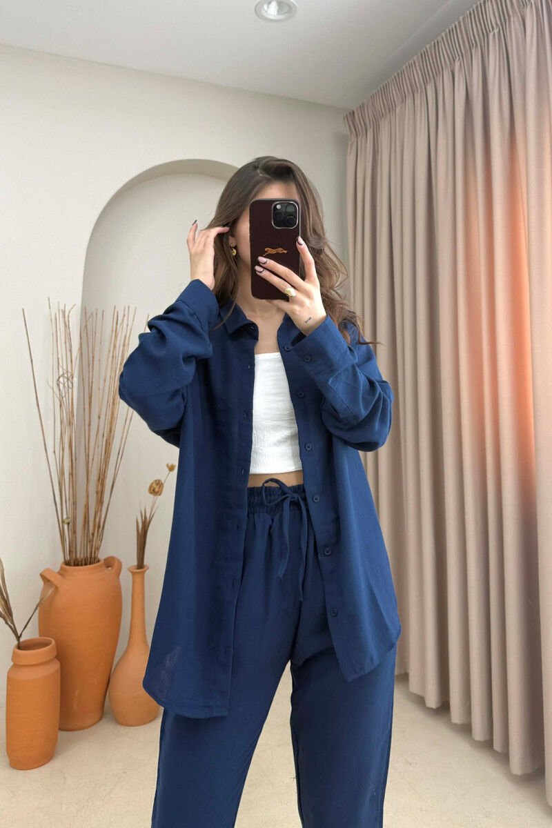 SHIRT+TROUSERS LACINGS ONE COLOR WOMEN SET ELECTRIC BLUE/BLEL - 2