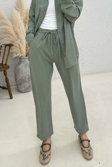 SHIRT+TROUSERS LACINGS ONE COLOR WOMEN SET GREEN/JESHILE - 2