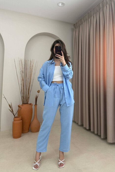 SHIRT+TROUSERS LACINGS ONE COLOR WOMEN SET LIGHTBLUE/BZ - 1