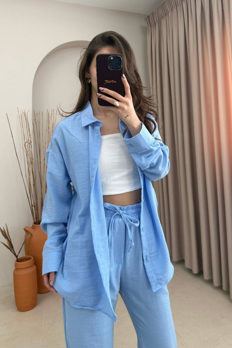 SHIRT+TROUSERS LACINGS ONE COLOR WOMEN SET LIGHTBLUE/BZ - 2