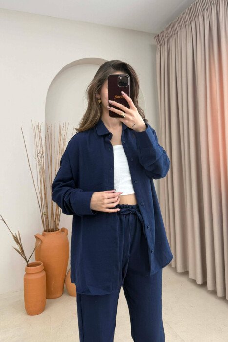 SHIRT+TROUSERS LACINGS ONE COLOR WOMEN SET MIDNIGHT BLUE/BLU MESNATE - 3
