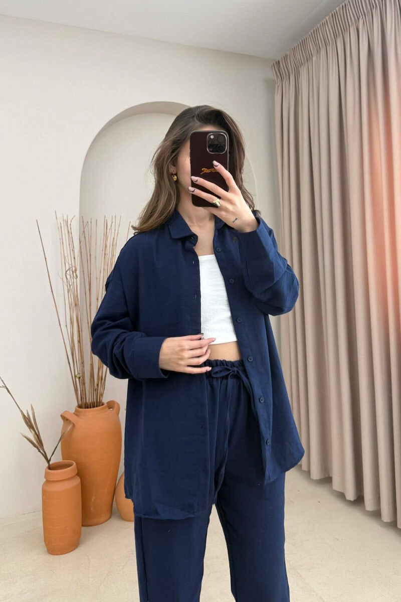 SHIRT+TROUSERS LACINGS ONE COLOR WOMEN SET MIDNIGHT BLUE/BLU MESNATE - 3
