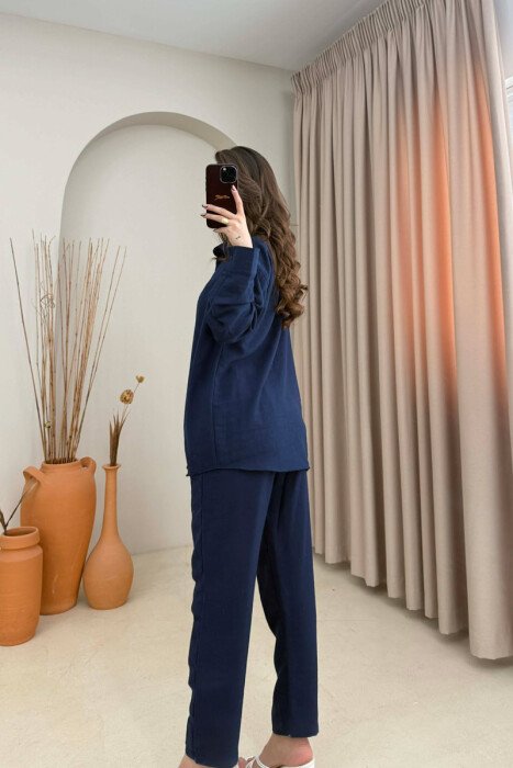 SHIRT+TROUSERS LACINGS ONE COLOR WOMEN SET MIDNIGHT BLUE/BLU MESNATE - 4