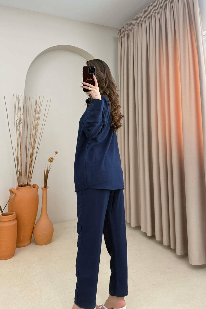 SHIRT+TROUSERS LACINGS ONE COLOR WOMEN SET MIDNIGHT BLUE/BLU MESNATE - 4
