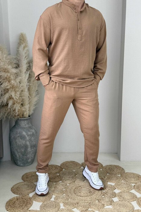 SHIRT+TROUSERS ONE COLOR MEN SET BROWN/KAFE - KLAUDIO FASHION
